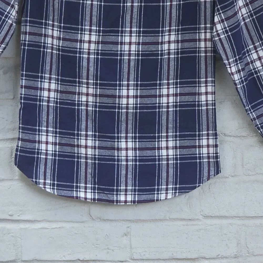 J.CREW Plaid Flannel Long Sleeve Button Down Shirt Navy Burgundy Size XS